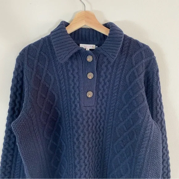 Demylee New York Cableknit Navy Blue Sweater 100% Wool - M - Picture 3 of 13